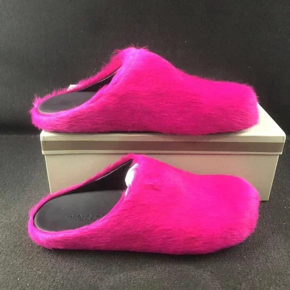 Marni Men\'s Pink Slippers size us 11 Fuchsia long-hair calfskin Fussbett sabot | Marni main image 3